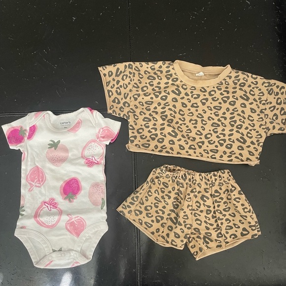 Carter's Other - Carter's Tan Leopard and Pink Fruit Kids Matching Set
